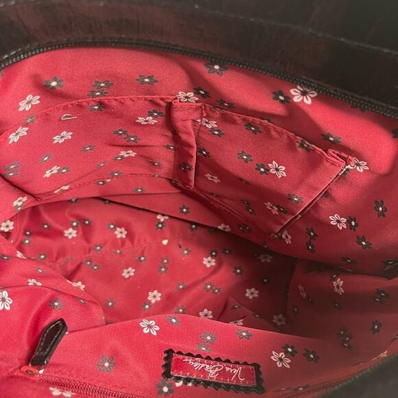 Vera Bradley white and red plaid shoulder bag with black double straps & trims - Picture 9 of 12